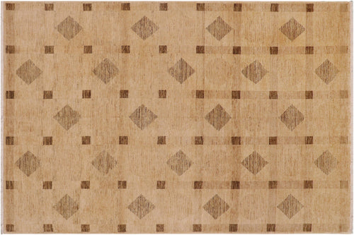 9x12 hand knotted modern Gabbeh wool rug in tan and brown - Bohemian Gabbeh Tonda