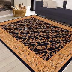 handmade Transitional Kafkaz Blue Gold Hand Knotted RECTANGLE 100% WOOL area rug 9 x 12