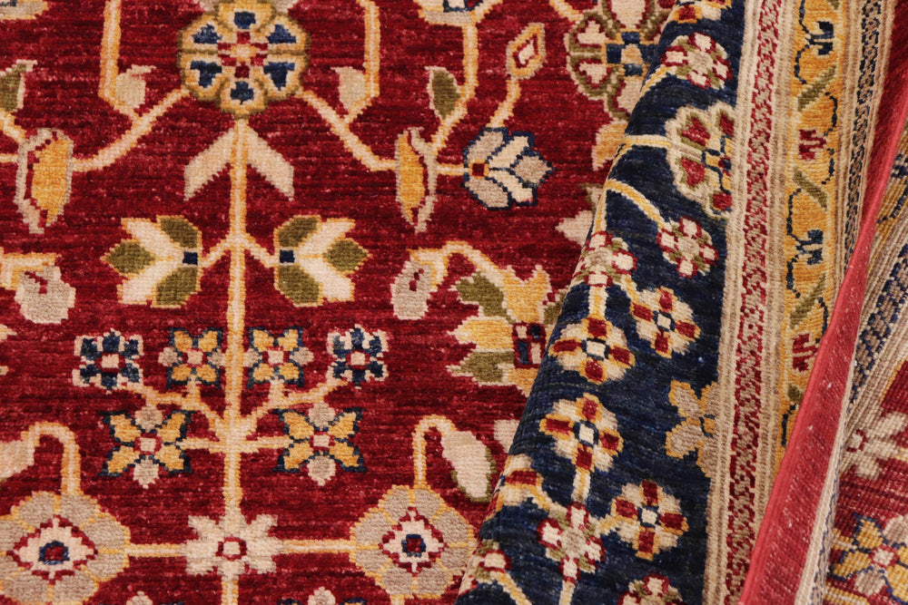 handmade Transitional Kafkaz Red Blue Hand Knotted RECTANGLE 100% WOOL area rug 9' x 12'