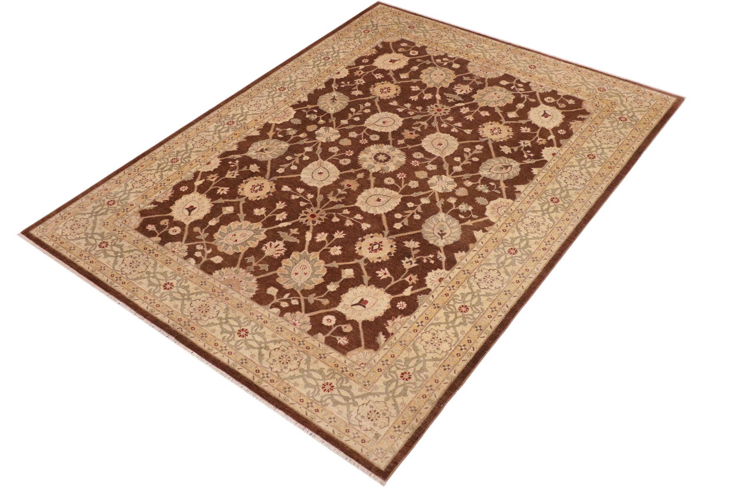 handmade Transitional Kafkaz Brown Beige Hand Knotted RECTANGLE 100% WOOL area rug 10' x 14'