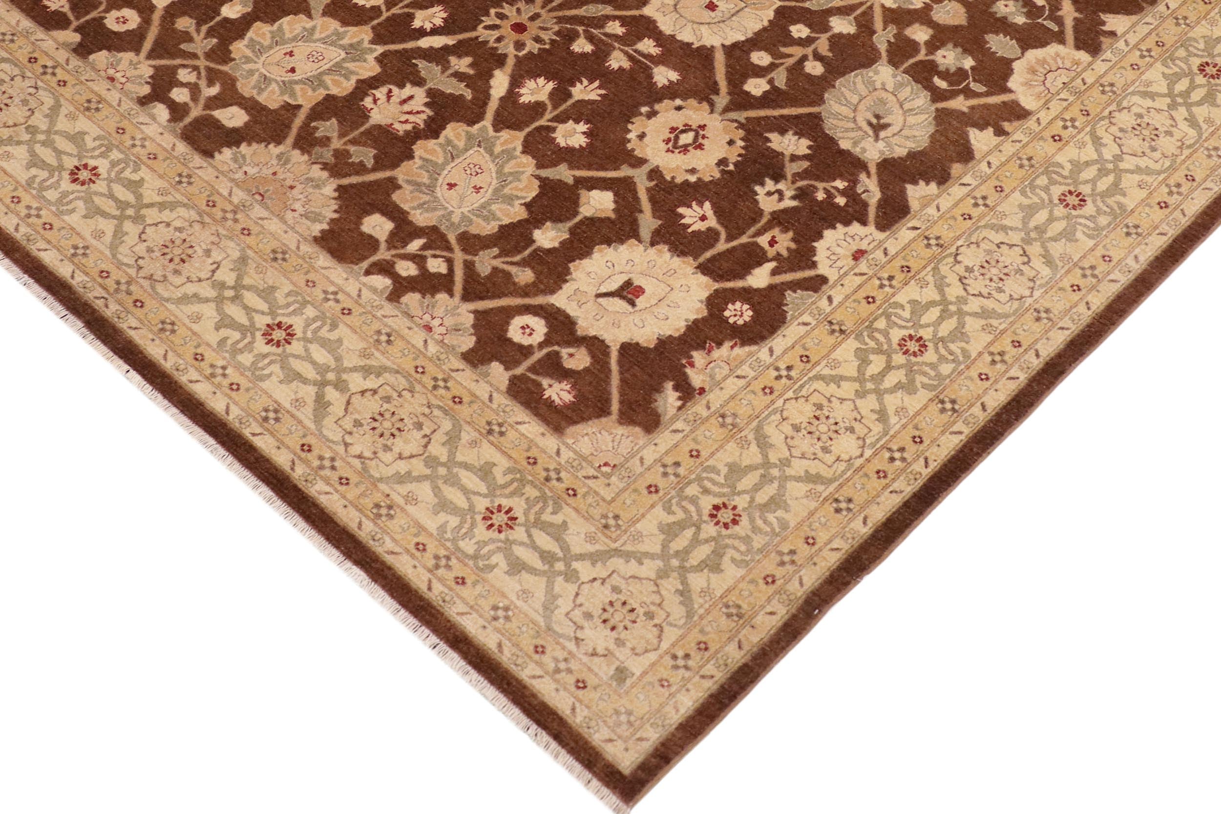 handmade Transitional Kafkaz Brown Beige Hand Knotted RECTANGLE 100% WOOL area rug 10' x 14'