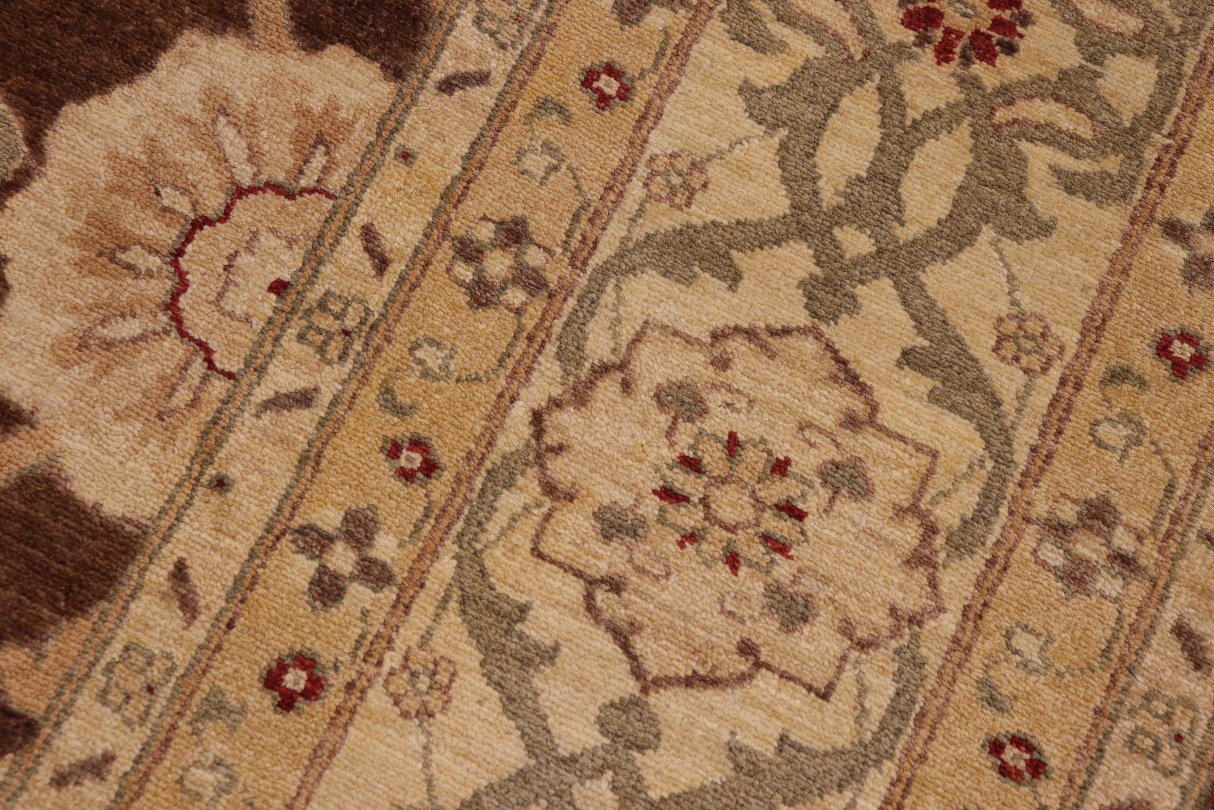 handmade Transitional Kafkaz Brown Beige Hand Knotted RECTANGLE 100% WOOL area rug 10' x 14'