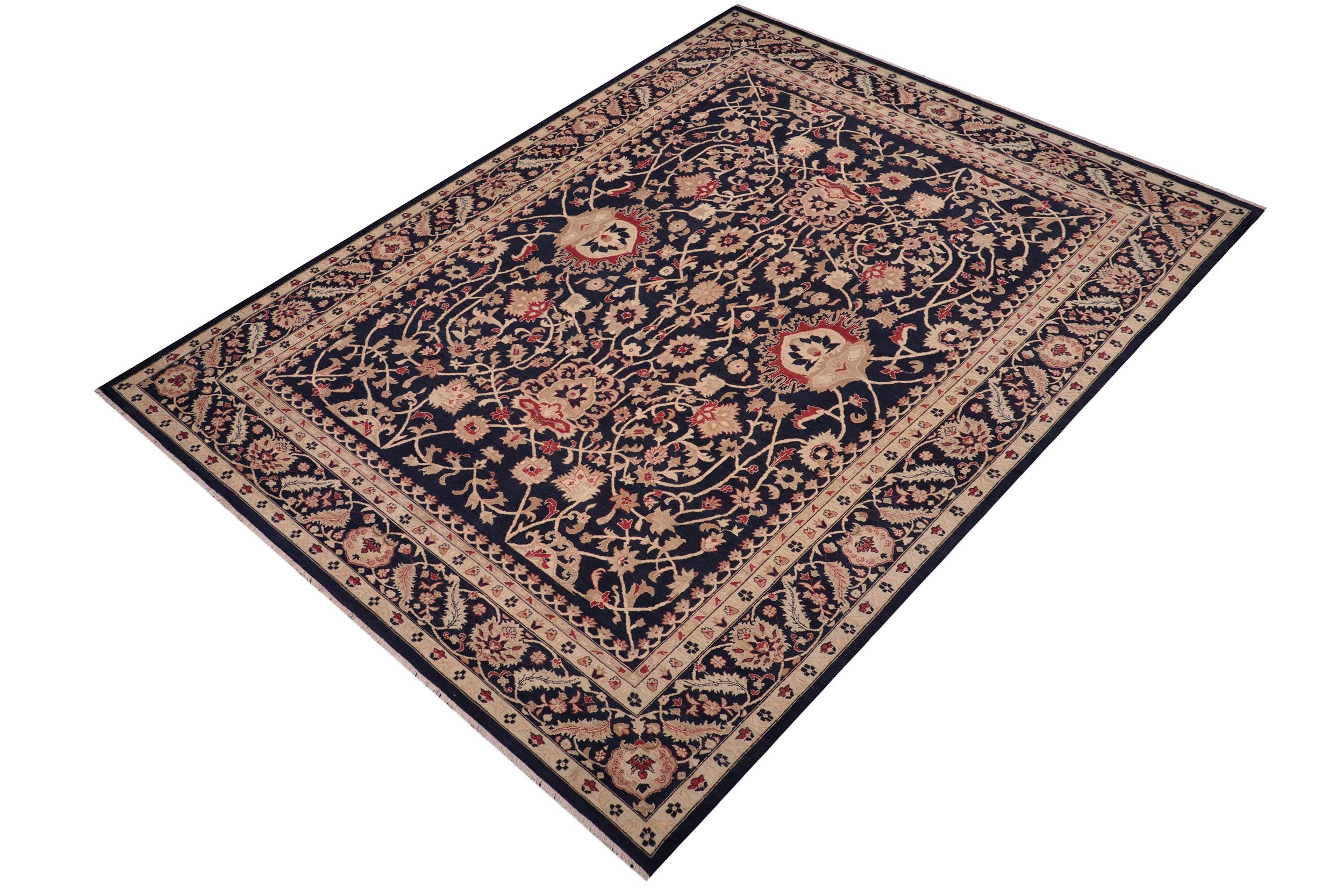 handmade Transitional Kafkaz Drk. Blue Beige Hand Knotted RECTANGLE 100% WOOL area rug 10' x 14'