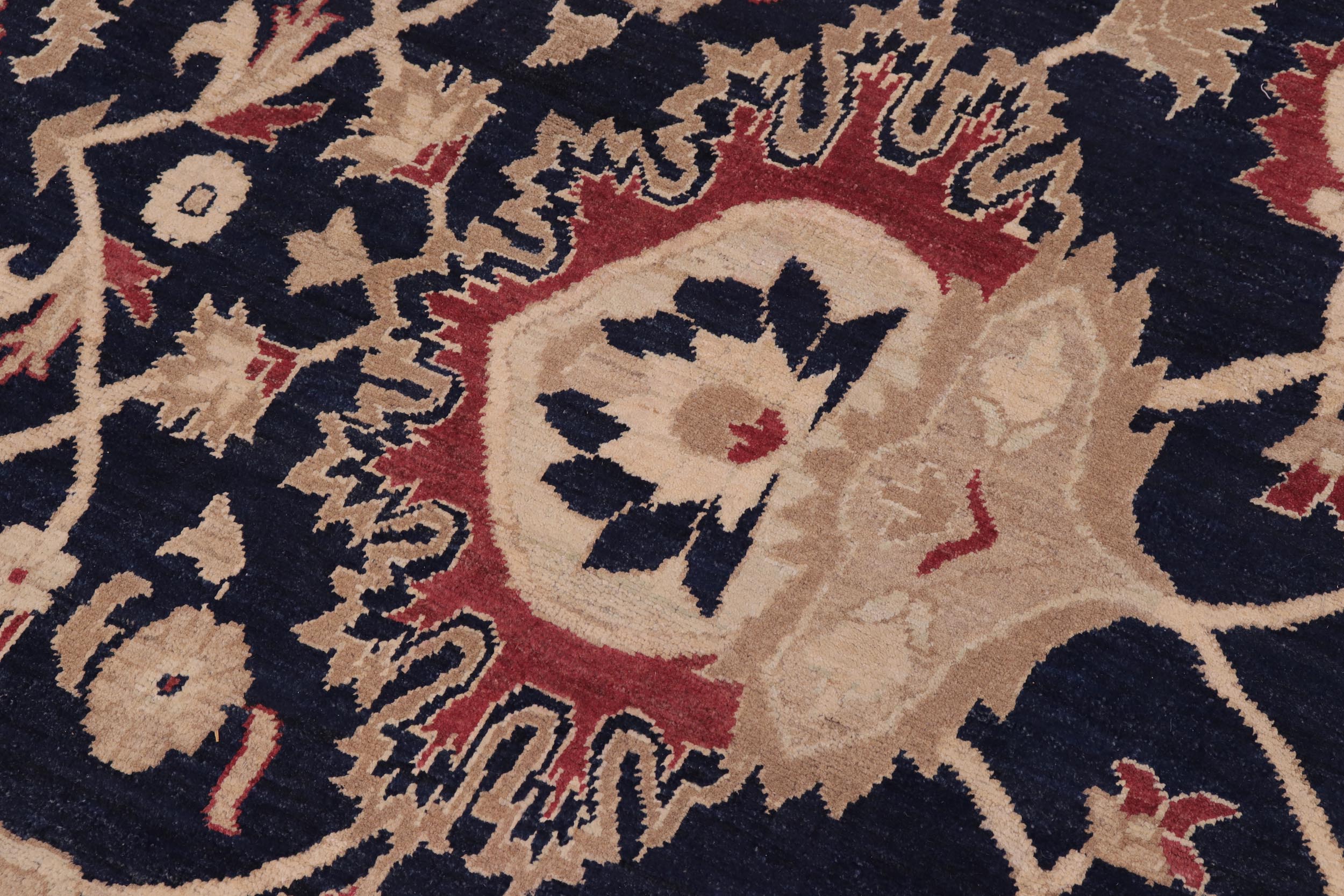handmade Transitional Kafkaz Drk. Blue Beige Hand Knotted RECTANGLE 100% WOOL area rug 10' x 14'