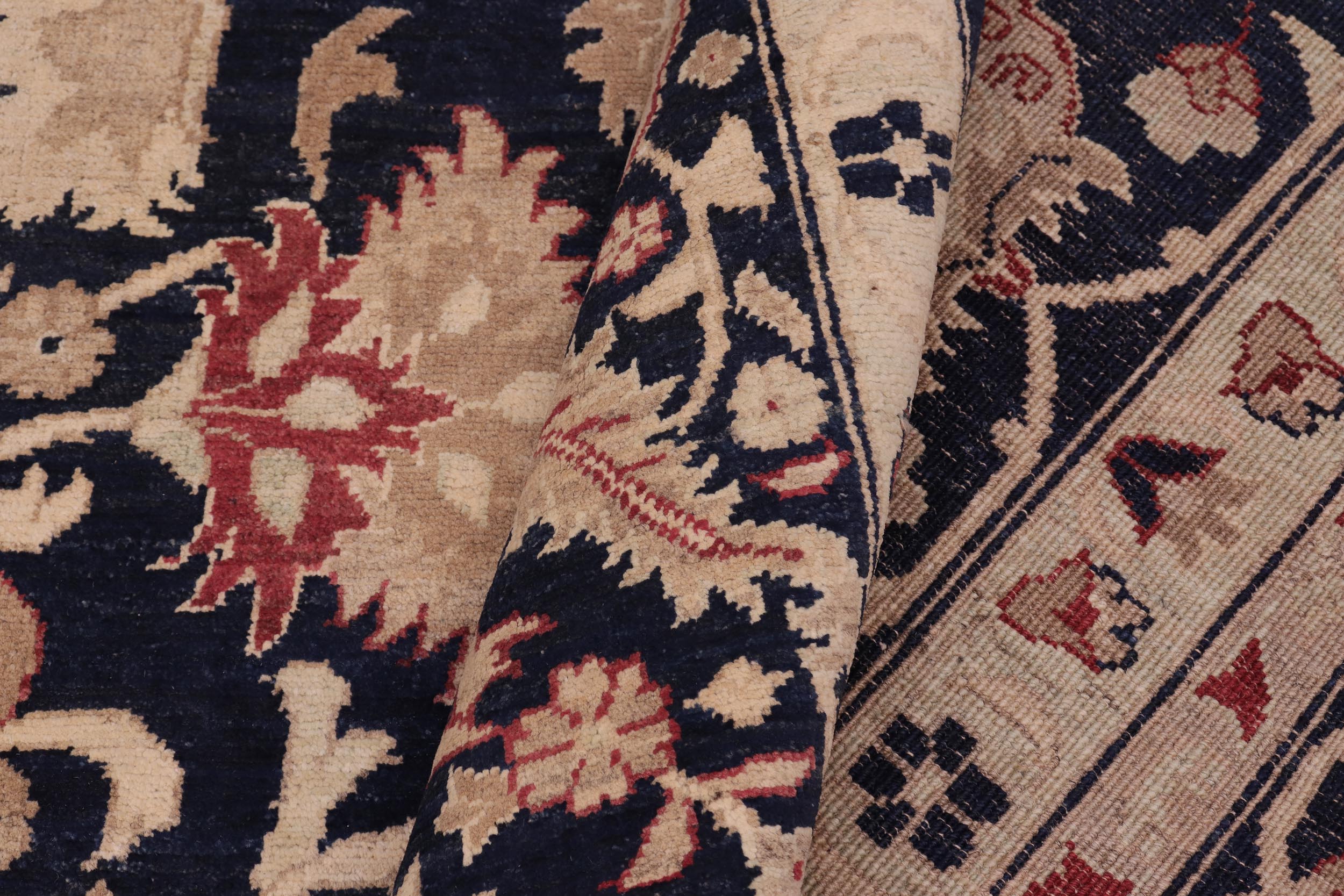 handmade Transitional Kafkaz Drk. Blue Beige Hand Knotted RECTANGLE 100% WOOL area rug 10' x 14'