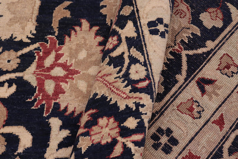 handmade Transitional Kafkaz Drk. Blue Beige Hand Knotted RECTANGLE 100% WOOL area rug 10' x 14'
