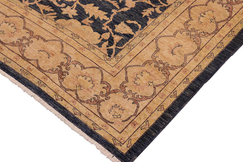 handmade Transitional Kafkaz Blue Tan Hand Knotted RECTANGLE 100% WOOL area rug 10' x 14'