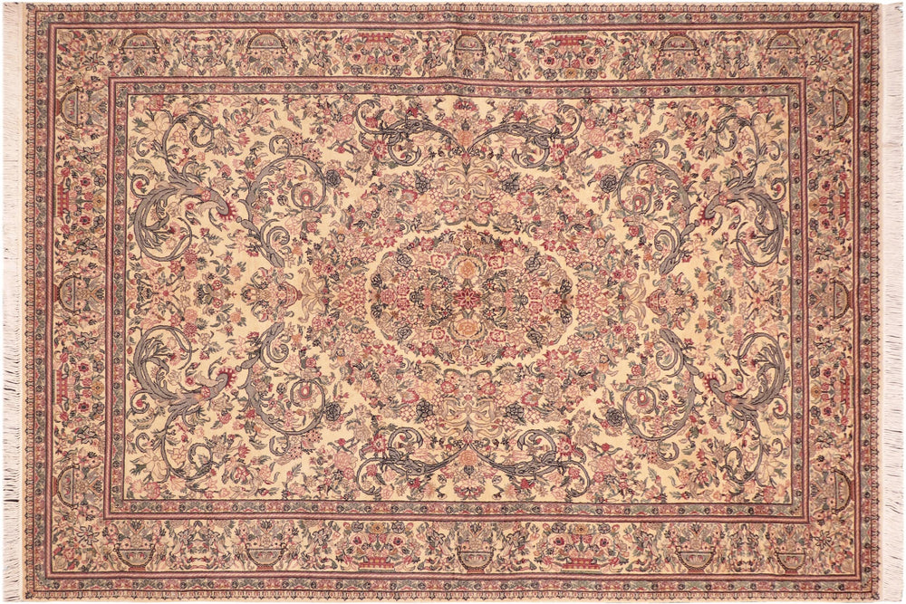 handmade Traditional Tamour Beige Pink Hand Knotted RECTANGLE 100% WOOL area rug 6x10