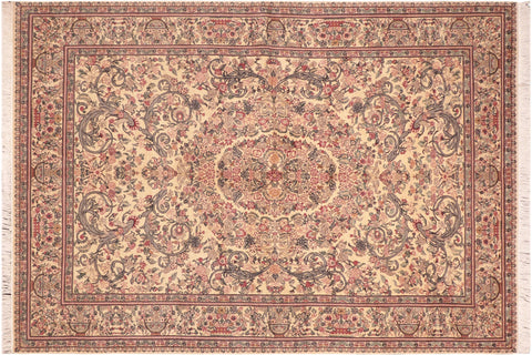 handmade Traditional Tamour Beige Pink Hand Knotted RECTANGLE 100% WOOL area rug 6x10