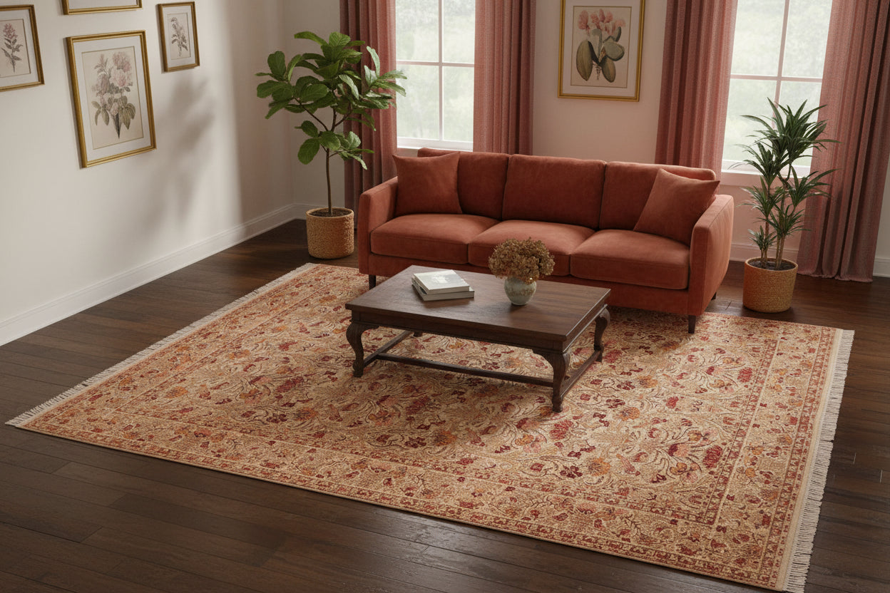 handmade Transitional Sayra Taupe Red Hand Knotted RECTANGLE 100% WOOL area rug 6x9