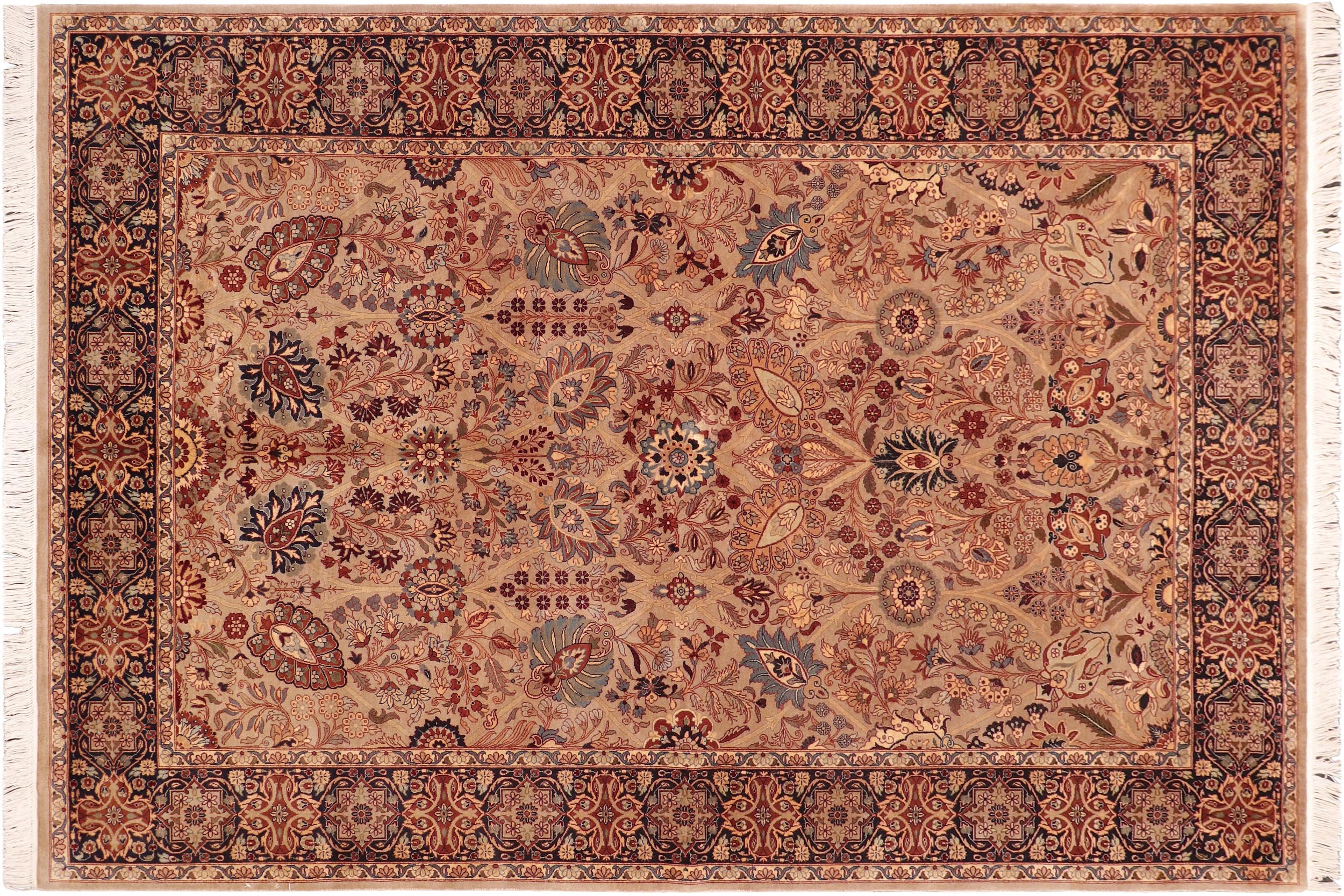 handmade Traditional Shahid Taupe Blue Hand Knotted RECTANGLE 100% WOOL area rug 6x9