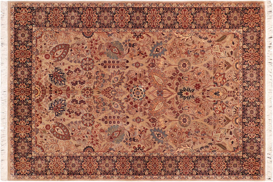 handmade Traditional Shahid Taupe Blue Hand Knotted RECTANGLE 100% WOOL area rug 6x9