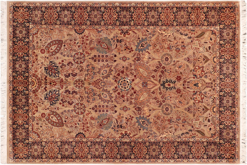 handmade Traditional Shahid Taupe Blue Hand Knotted RECTANGLE 100% WOOL area rug 6x9