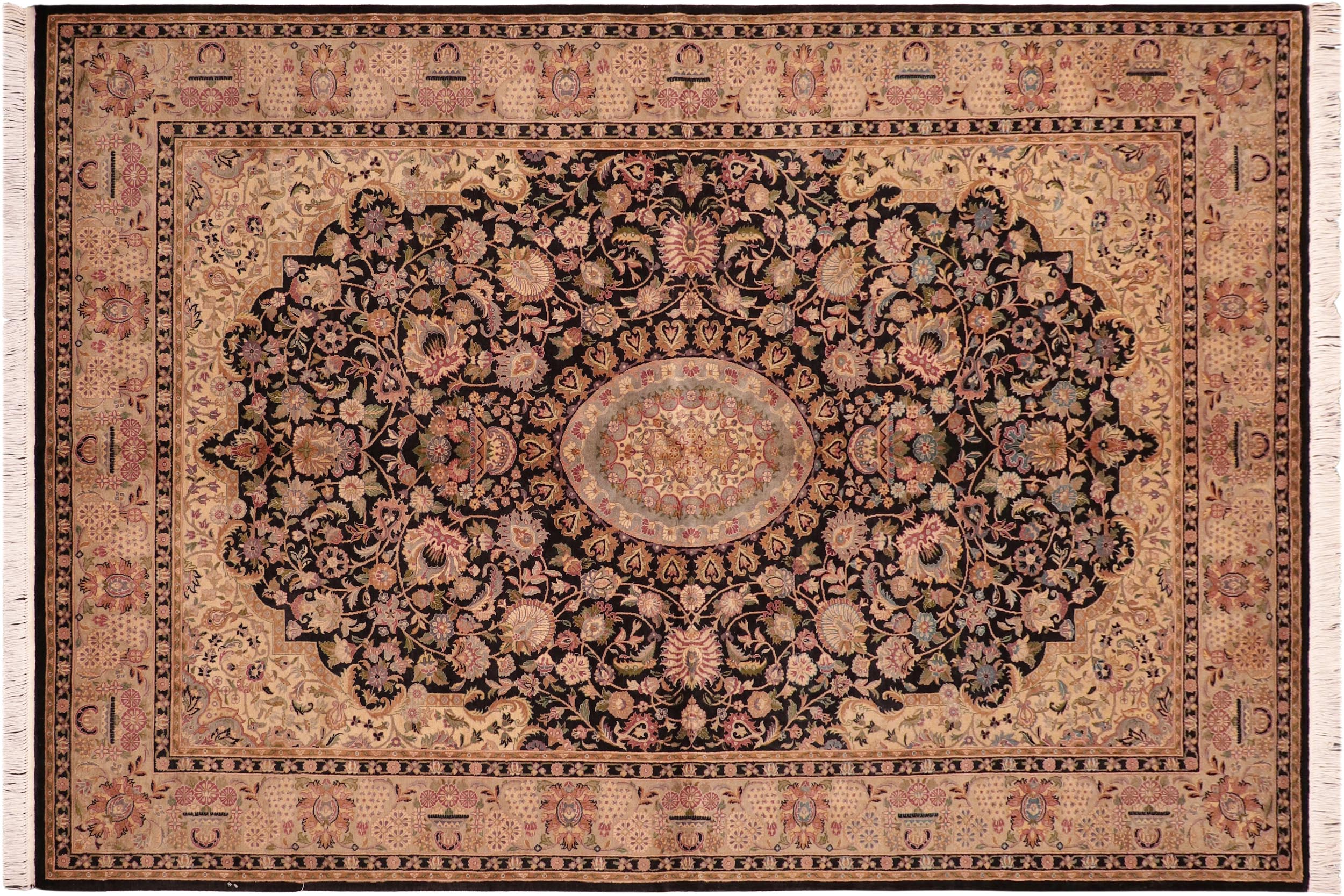 handmade Traditional Hussani Black Taupe Hand Knotted RECTANGLE 100% WOOL area rug 6x9