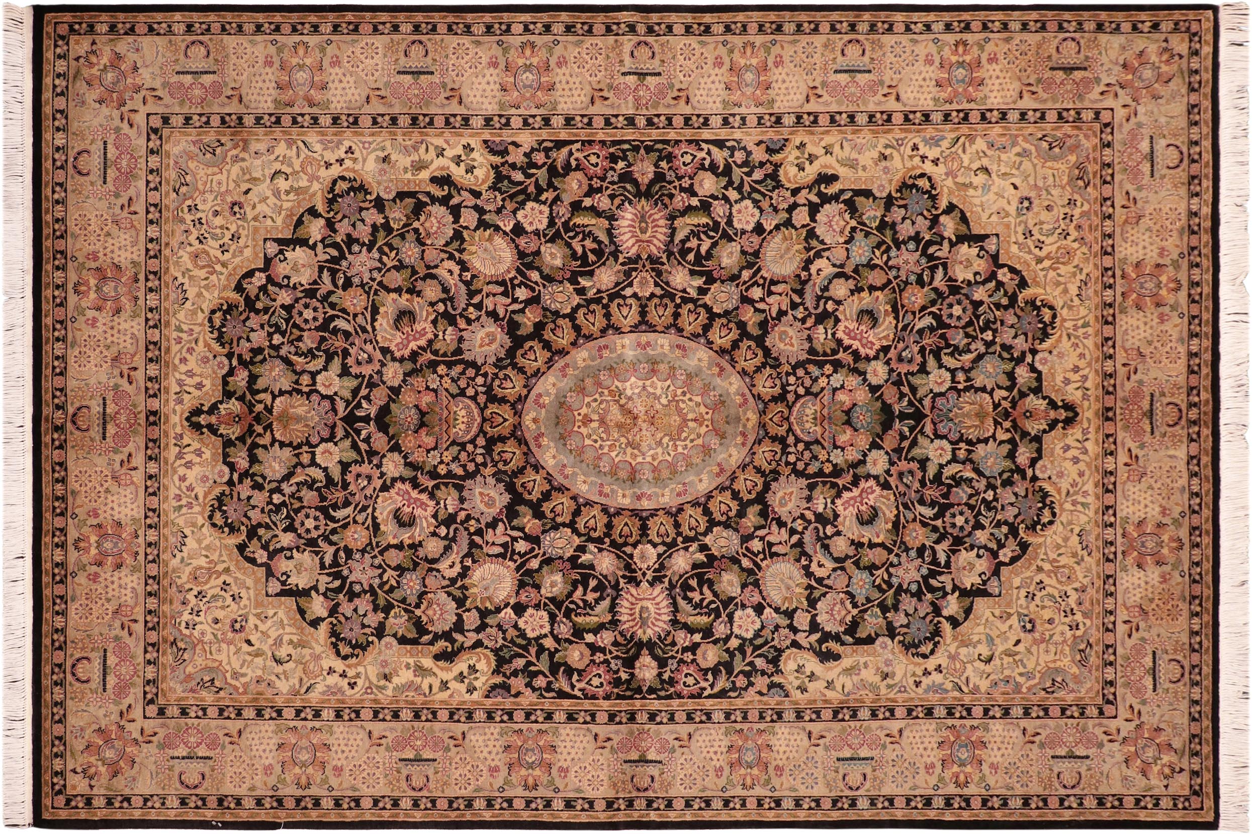 handmade Traditional Hussani Black Taupe Hand Knotted RECTANGLE 100% WOOL area rug 6x9