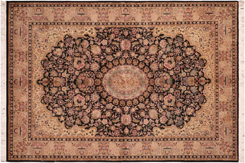 handmade Traditional Hussani Black Taupe Hand Knotted RECTANGLE 100% WOOL area rug 6x9
