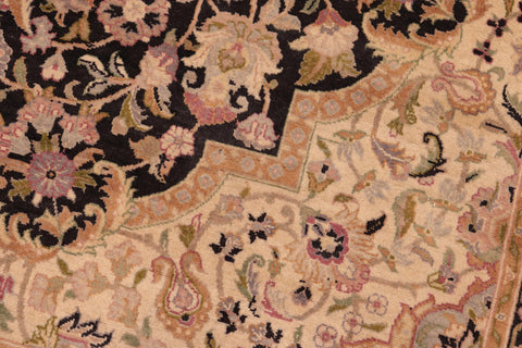 handmade Traditional Hussani Black Taupe Hand Knotted RECTANGLE 100% WOOL area rug 6x9