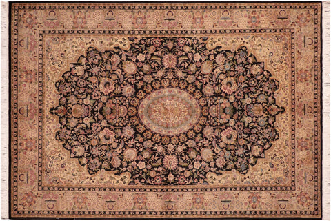 handmade Traditional Hussani Black Taupe Hand Knotted RECTANGLE 100% WOOL area rug 6x9