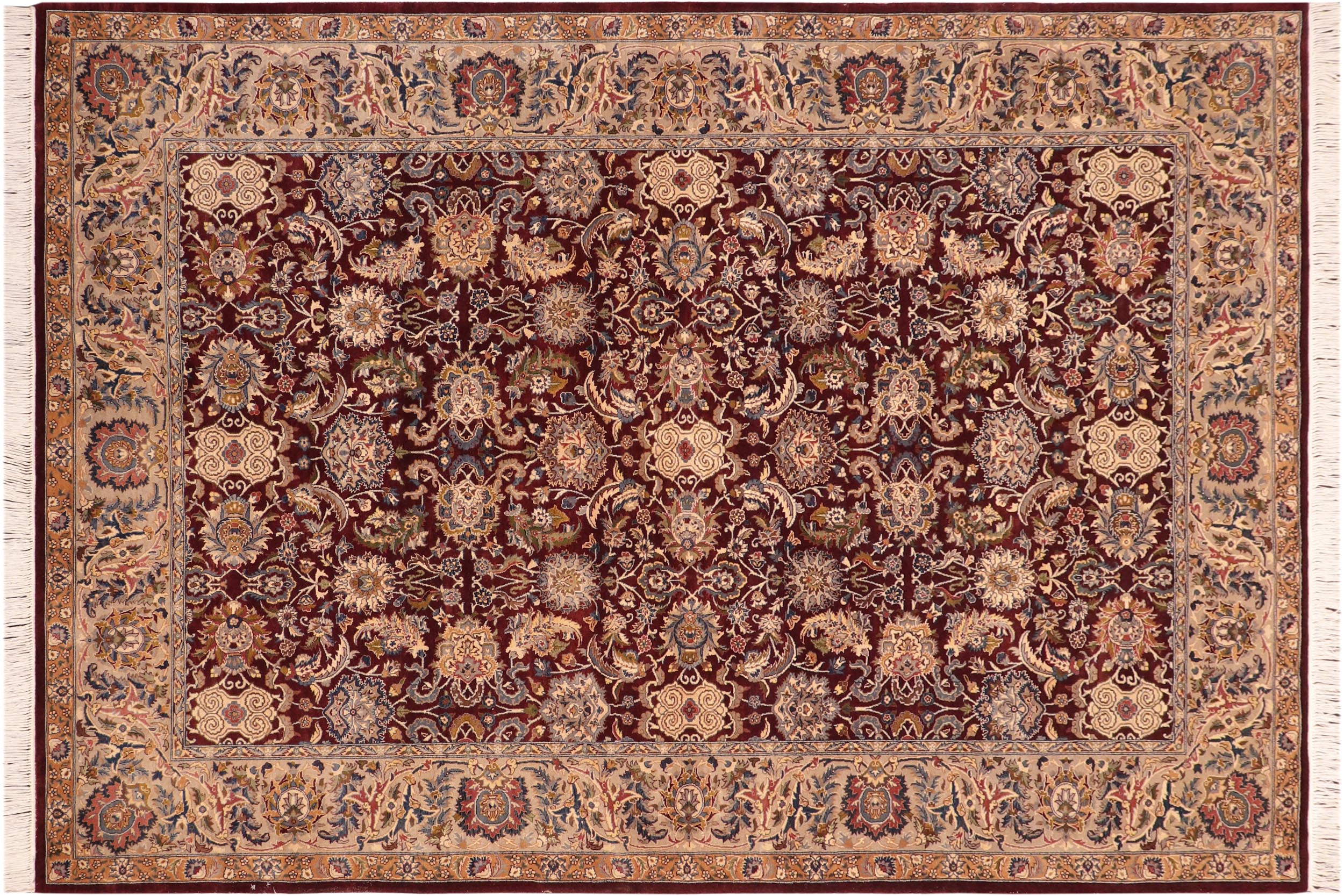 handmade Traditional Agra Red Taupe Hand Knotted RECTANGLE 100% WOOL area rug 6x9