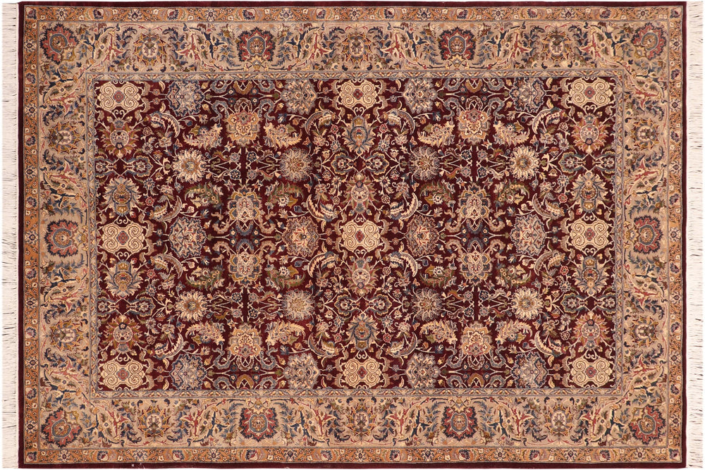 handmade Traditional Agra Red Taupe Hand Knotted RECTANGLE 100% WOOL area rug 6x9