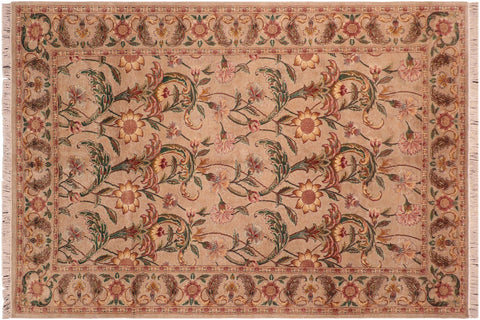handmade Transitional Azeem Taupe Green Hand Knotted RECTANGLE 100% WOOL area rug 6x10