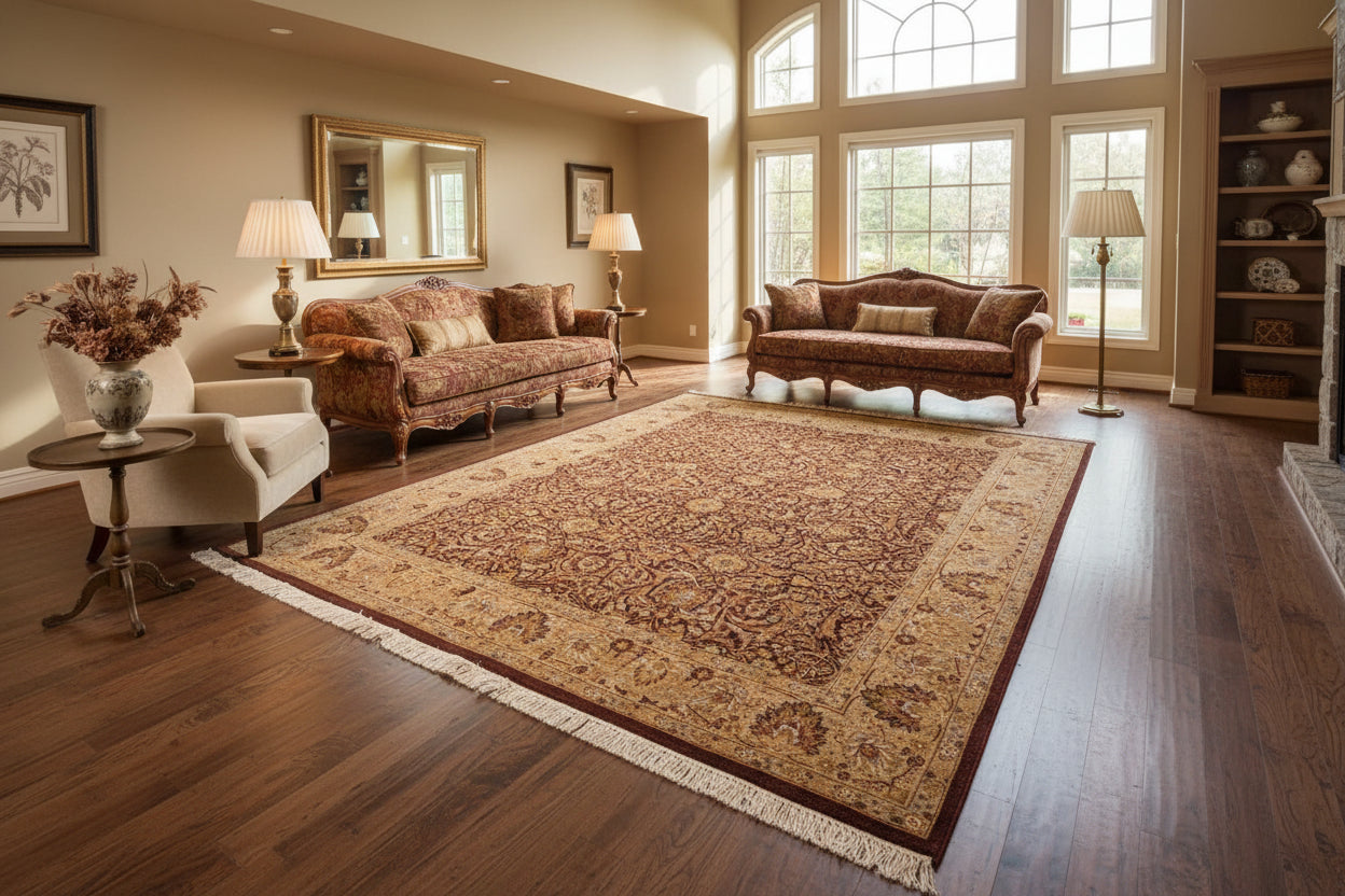handmade Traditional  Brown Beige Hand Knotted RECTANGLE 100% WOOL area rug 6x9