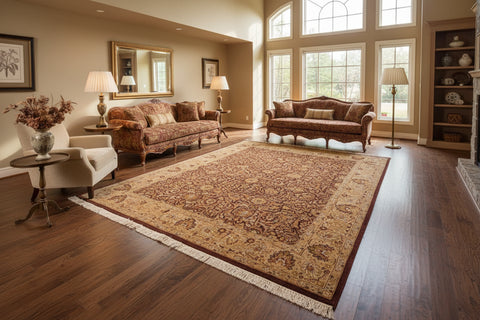 handmade Traditional  Brown Beige Hand Knotted RECTANGLE 100% WOOL area rug 6x9