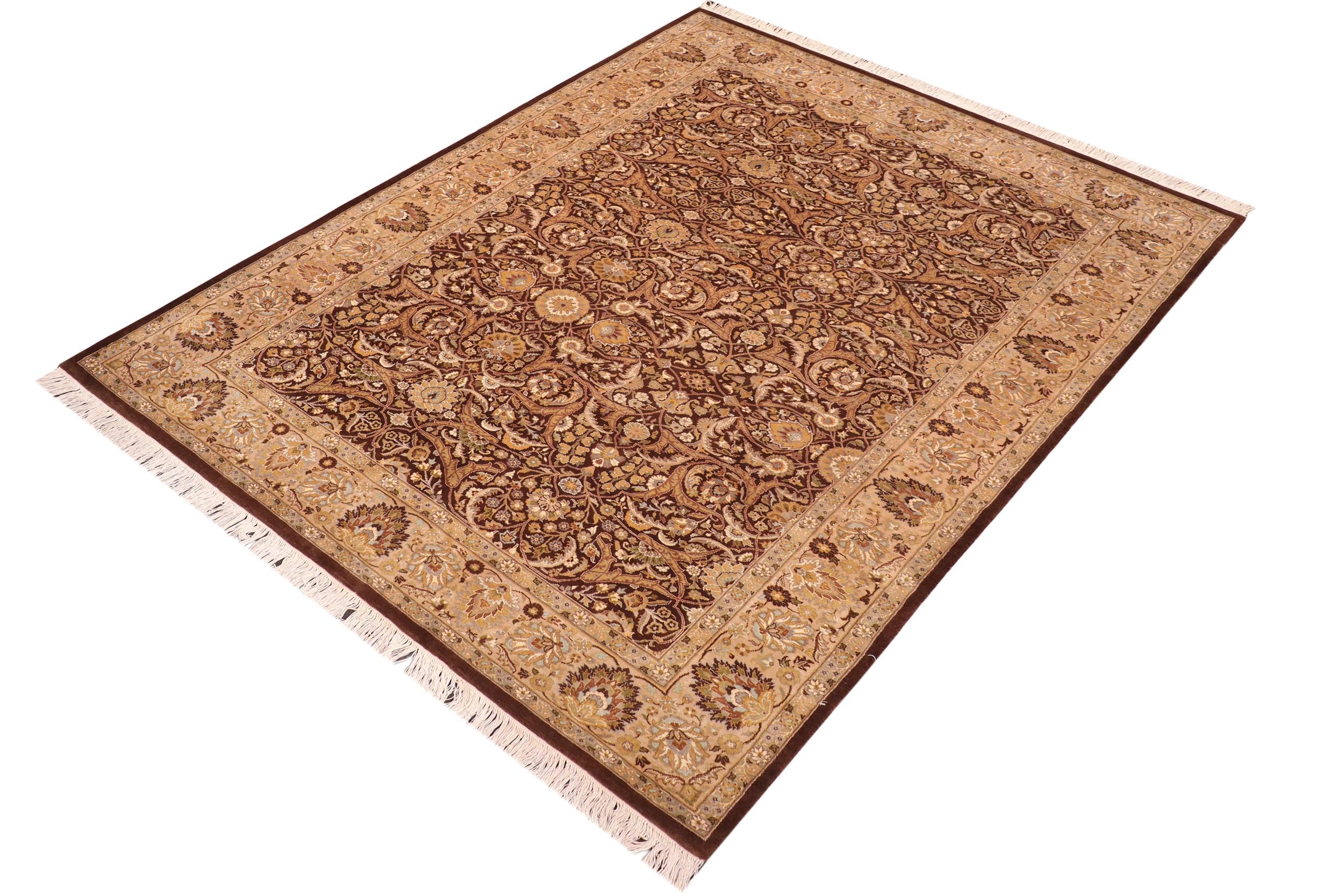 handmade Traditional  Brown Beige Hand Knotted RECTANGLE 100% WOOL area rug 6x9