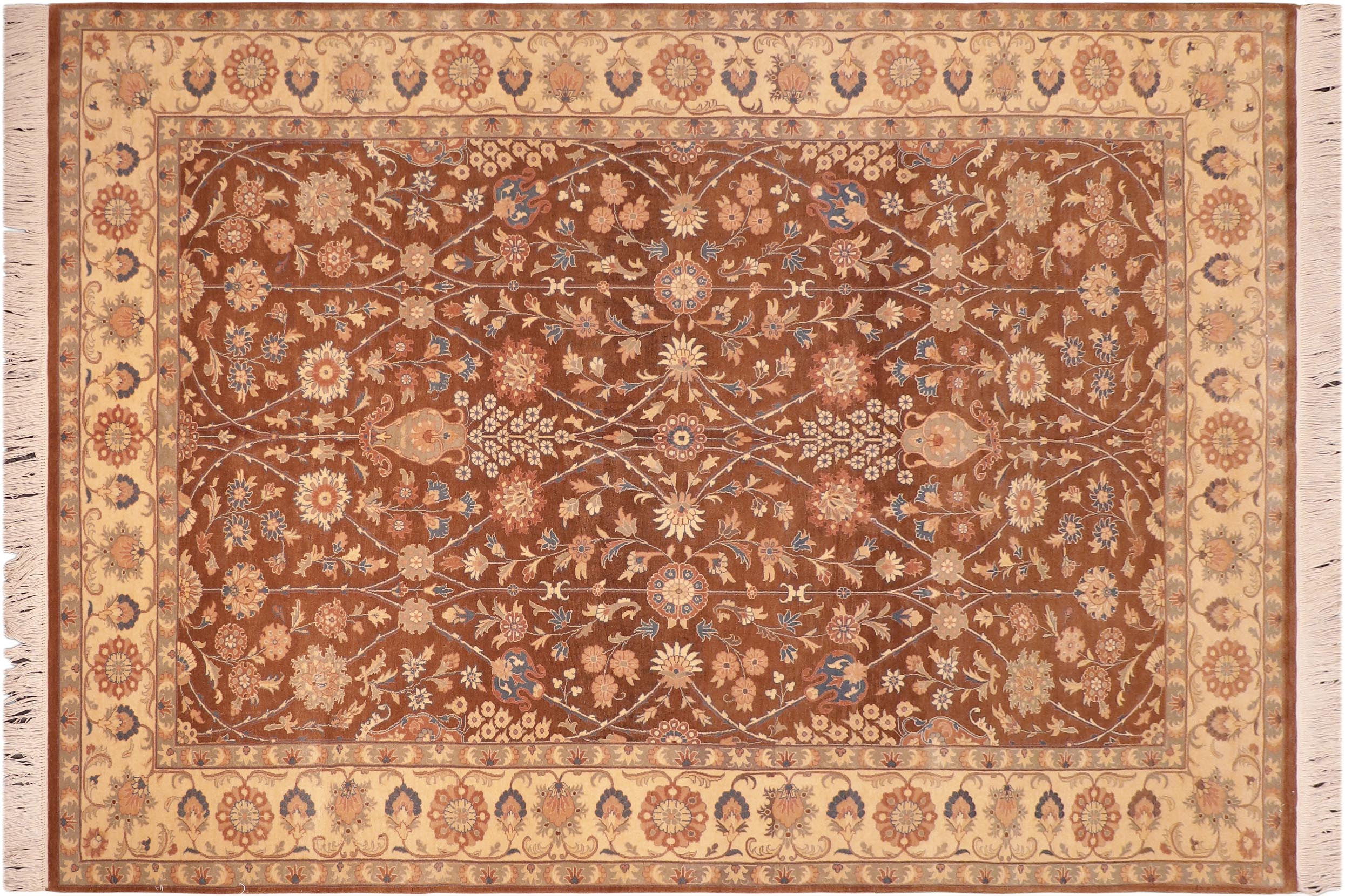 handmade Traditional Tabriz Brown Beige Hand Knotted RECTANGLE 100% WOOL area rug 6x9