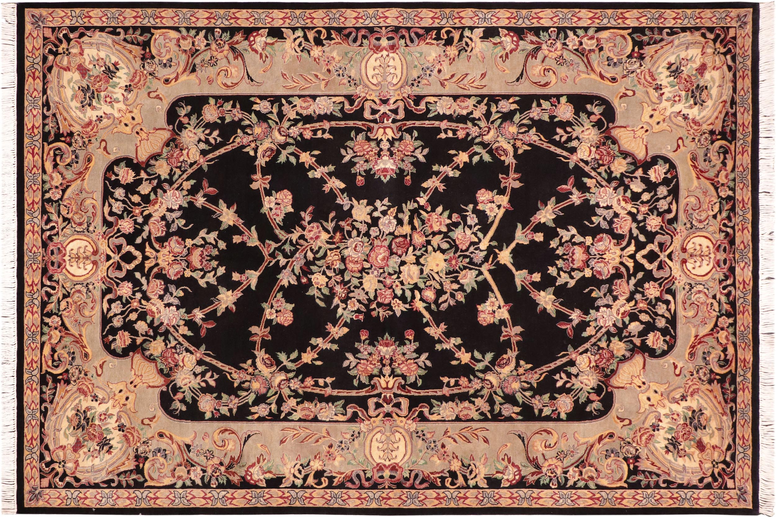 handmade Traditional Gujranwala Black Taupe Hand Knotted RECTANGLE 100% WOOL area rug 6x9
