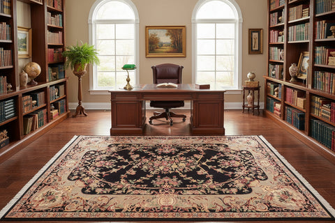 handmade Traditional Gujranwala Black Taupe Hand Knotted RECTANGLE 100% WOOL area rug 6x9