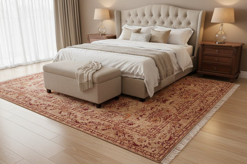 handmade Transitional Sayra Taupe Red Hand Knotted RECTANGLE 100% WOOL area rug 6x9
