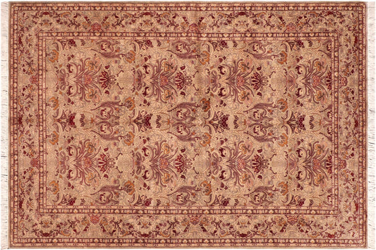 handmade Transitional Sayra Taupe Red Hand Knotted RECTANGLE 100% WOOL area rug 6x9