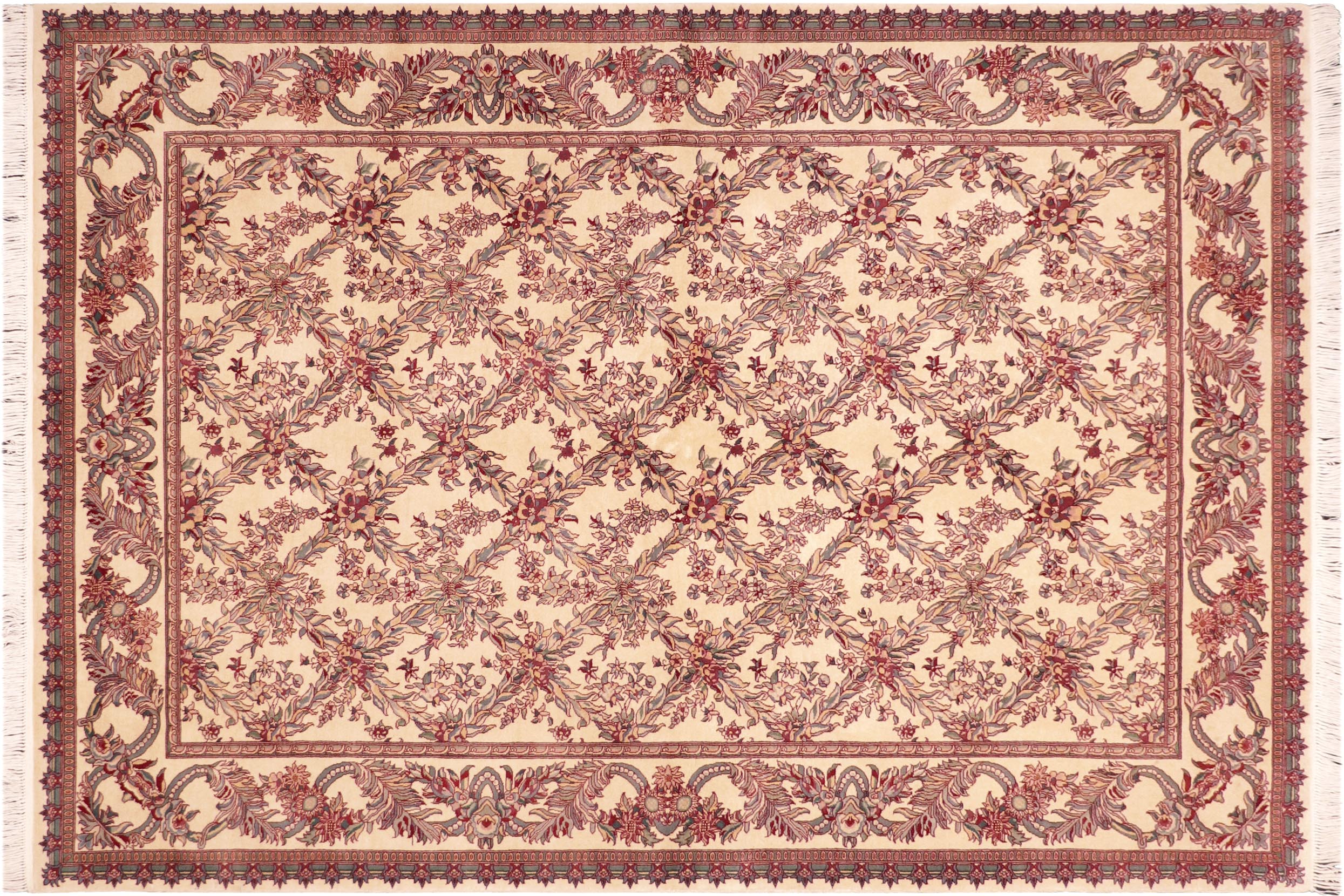 handmade Transitional Basan Ivory Red Hand Knotted RECTANGLE 100% WOOL area rug 6x9