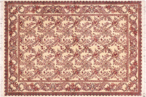 handmade Transitional Basan Ivory Red Hand Knotted RECTANGLE 100% WOOL area rug 6x9