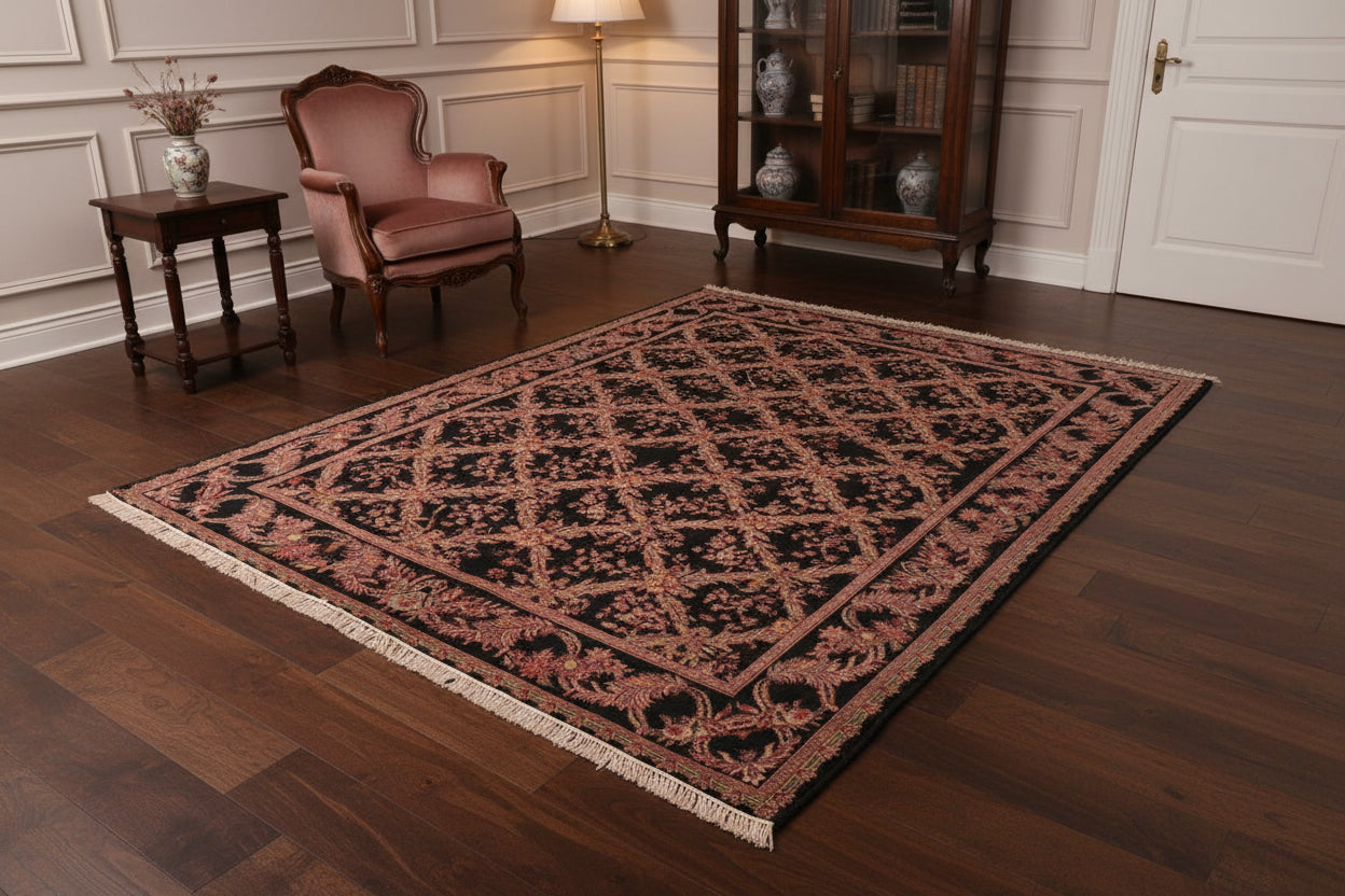 handmade Transitional Basan Black Rust Hand Knotted RECTANGLE 100% WOOL area rug 6x9