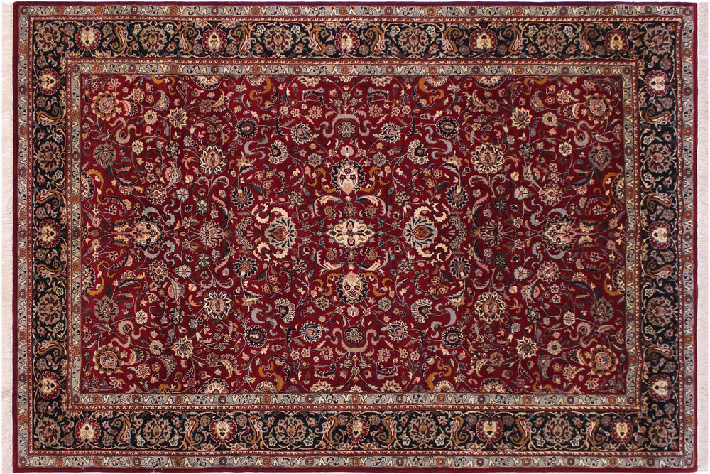 handmade Traditional Abasi Afsha Red Black Hand Knotted RECTANGLE 100% WOOL area rug 6x9