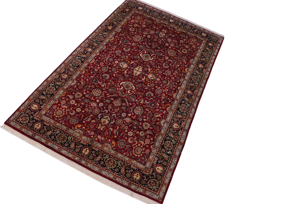 handmade Traditional Abasi Afsha Red Black Hand Knotted RECTANGLE 100% WOOL area rug 6x9