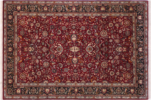 handmade Traditional Abasi Afsha Red Black Hand Knotted RECTANGLE 100% WOOL area rug 6x9