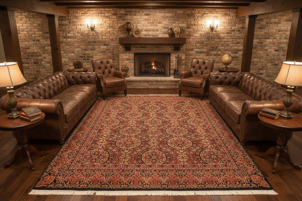 handmade Transitional Paracha Black Rust Hand Knotted RECTANGLE 100% WOOL area rug 6x9