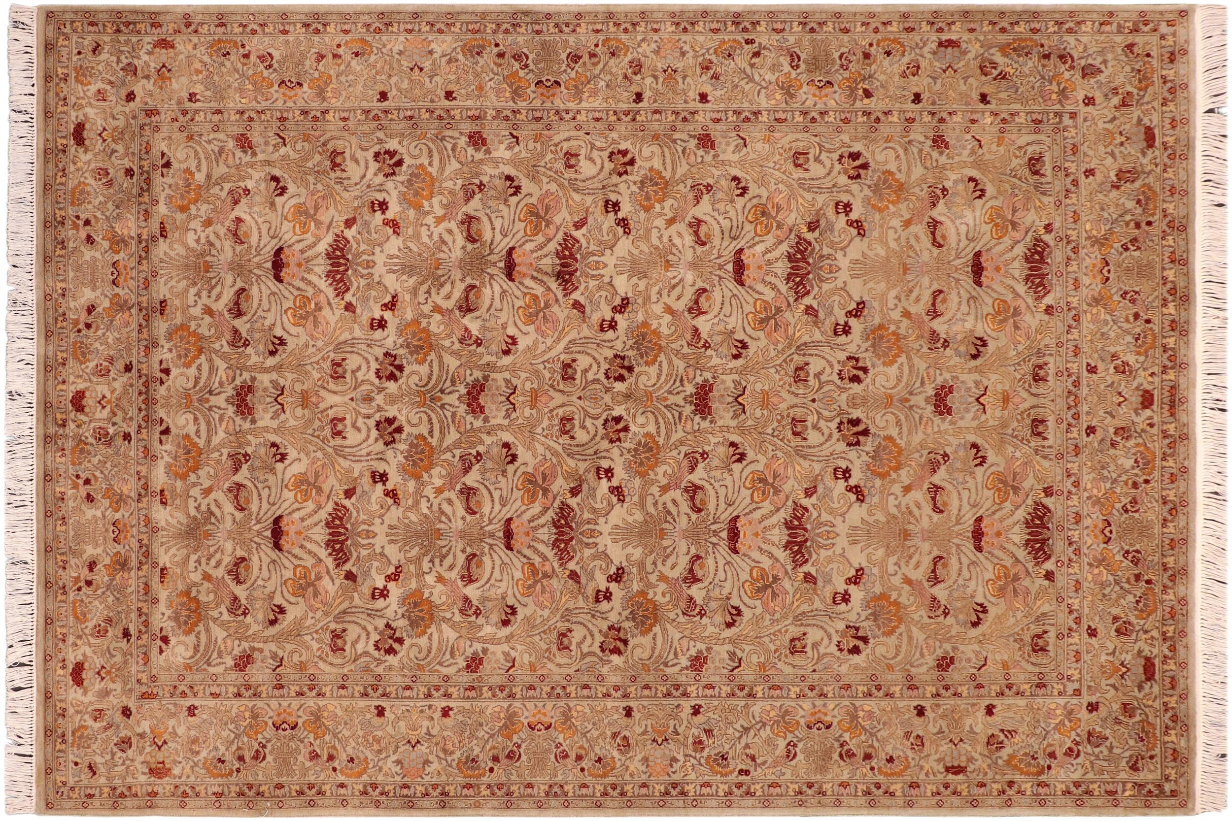 handmade Transitional Sayra Taupe Red Hand Knotted RECTANGLE 100% WOOL area rug 6x9