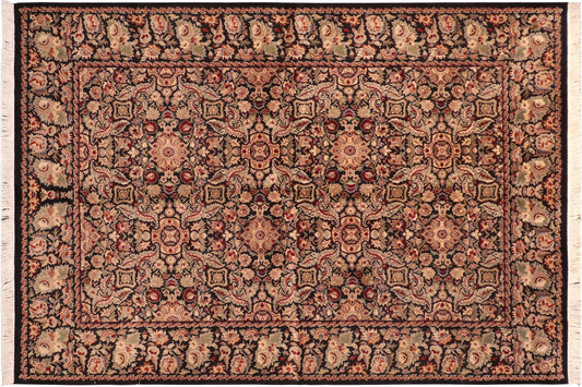 handmade Transitional Doop Black Green Hand Knotted RECTANGLE 100% WOOL area rug 6x9