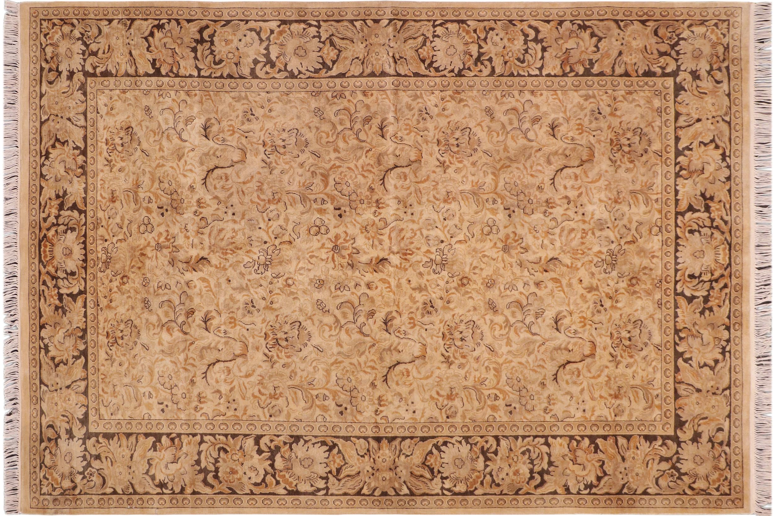 handmade Traditional Sukhan Beige Charcoal Hand Knotted RECTANGLE 100% WOOL area rug 6x9