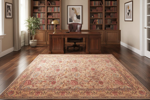 handmade Transitional Kamal Taupe Gold Hand Knotted RECTANGLE 100% WOOL area rug 6x10