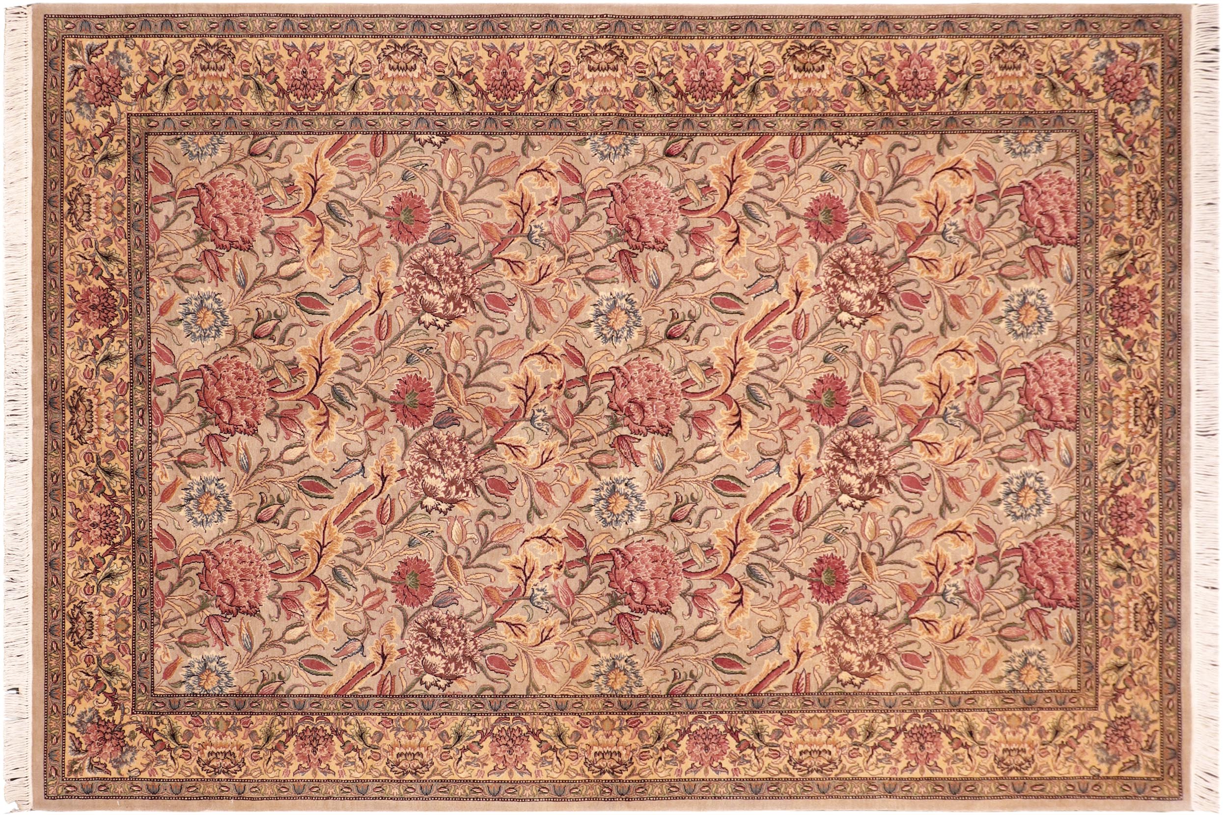 handmade Transitional Kamal Taupe Gold Hand Knotted RECTANGLE 100% WOOL area rug 6x10