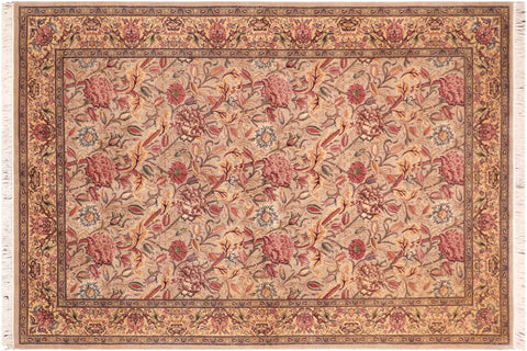 handmade Transitional Kamal Taupe Gold Hand Knotted RECTANGLE 100% WOOL area rug 6x10
