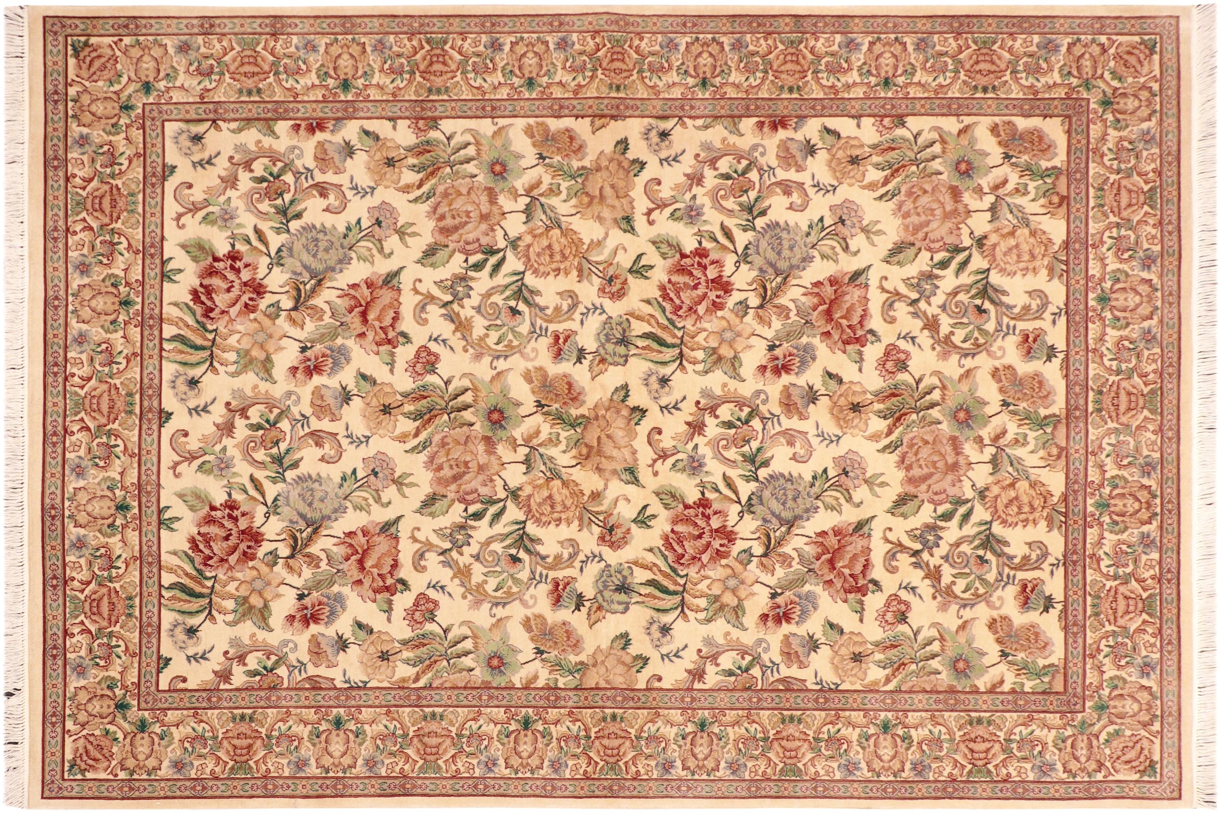 handmade Transitional Kashan Beige Gold Hand Knotted RECTANGLE 100% WOOL area rug 6x9