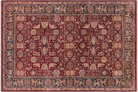 handmade Traditional Agra Red Teal Hand Knotted RECTANGLE 100% WOOL area rug 6x9