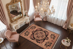 handmade Traditional Savonarrie Black Pink Hand Knotted RECTANGLE 100% WOOL area rug 6x9