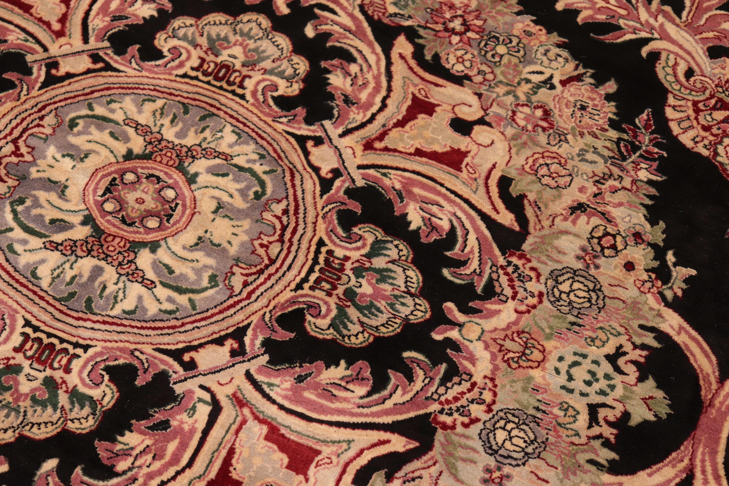 handmade Traditional Savonarrie Black Pink Hand Knotted RECTANGLE 100% WOOL area rug 6x9